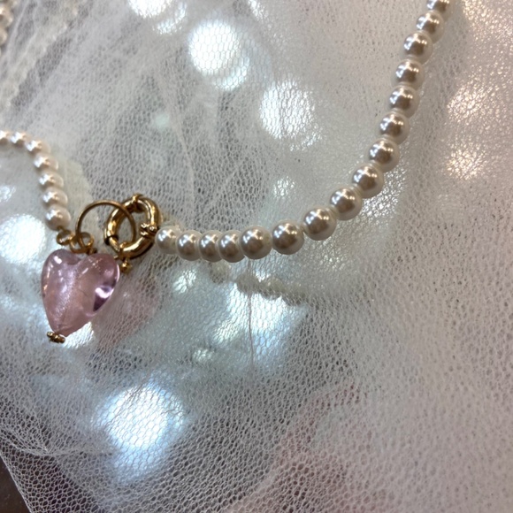 Y2k Style Pearl Choker Pink Crystal Resin Pendant Accesory Women Necklace - Picture 3 of 6